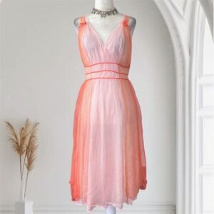 Blush Orange Pink Mesh 1960s Fairy Bow Frilly Union Made in USA Midi Dress M